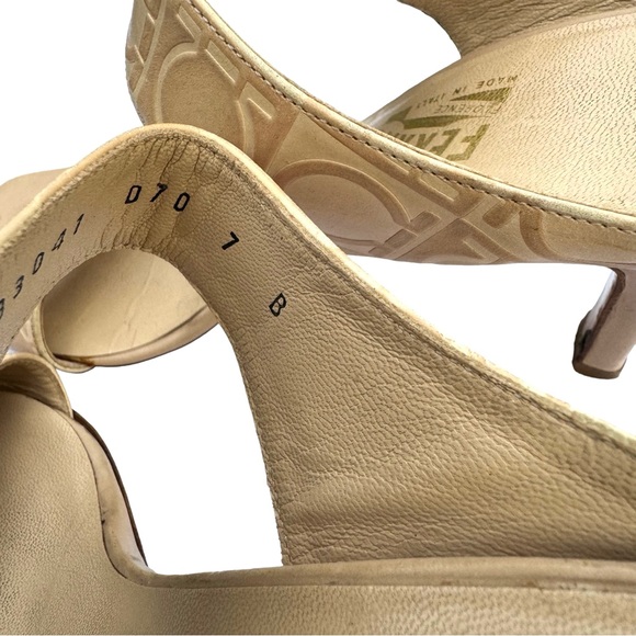 Salvatore Ferragamo Beige Signature Pattern Leather Heeled Buckle Sandal Women’s - Picture 14 of 17